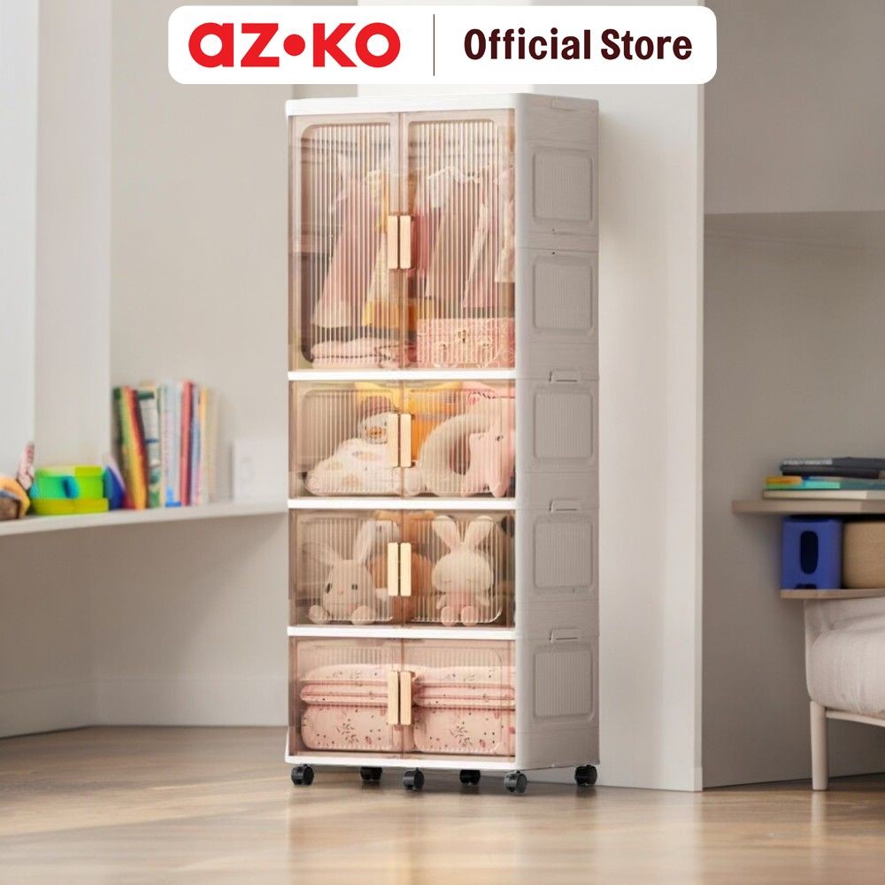 AZKO Stora Lemari Lipat 4 Tingkat Dengan Roda - Putih Lemari Kabinet Serbaguna Cabinet Penyimpanan I