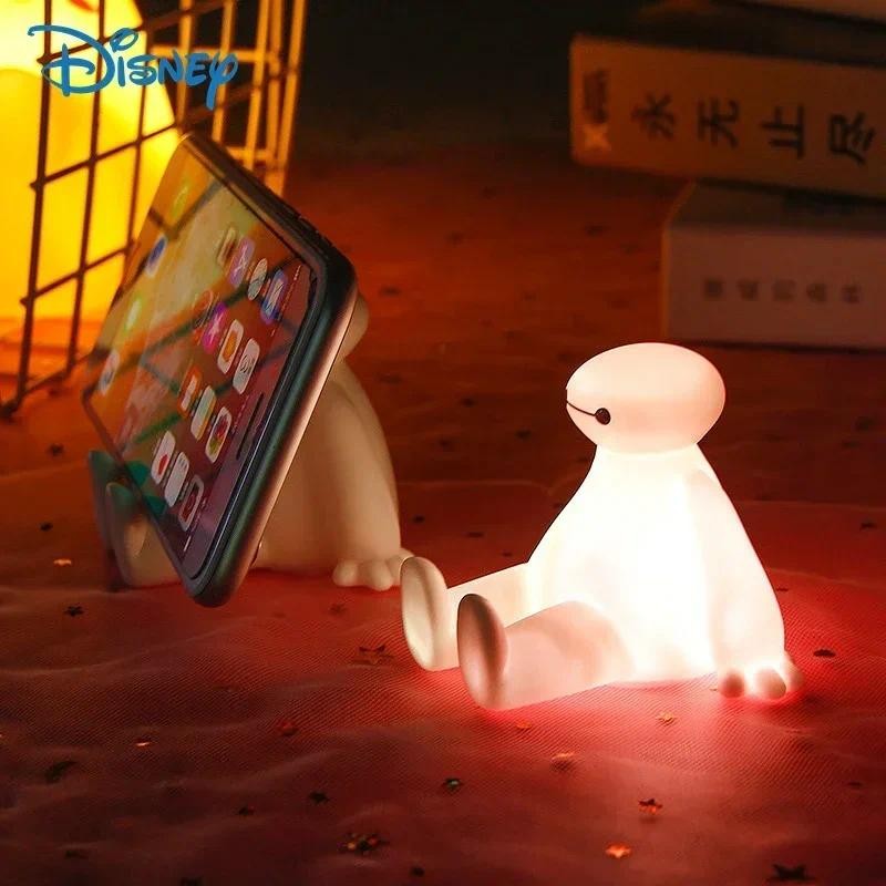 Disney Baymax Colorful Glowing Light Mobile Phone Holder Decoration Mount Stand Cartoon Anime Figure