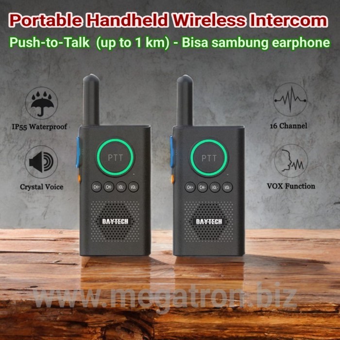 Portable Handheld Wireless Intercom - Komunikasi 2 Arah (Push-to-Talk) -ukuran kecil & ringan - jarak 1 km