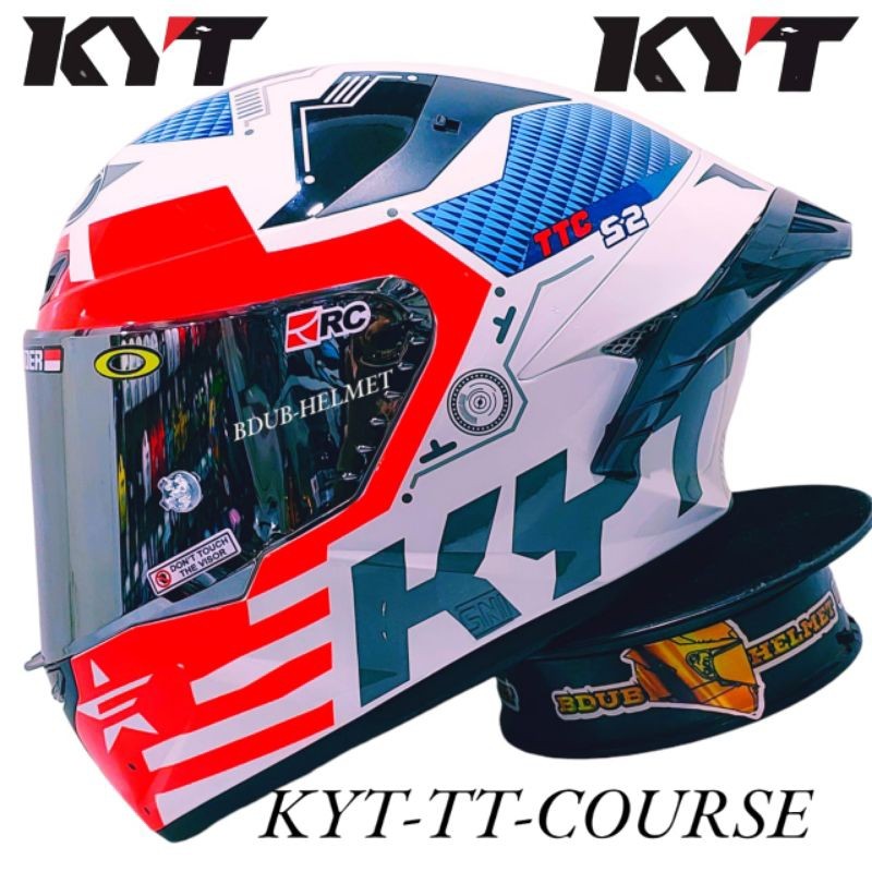 Helm KYT TT course fuselage white red paket ganteng original KYT