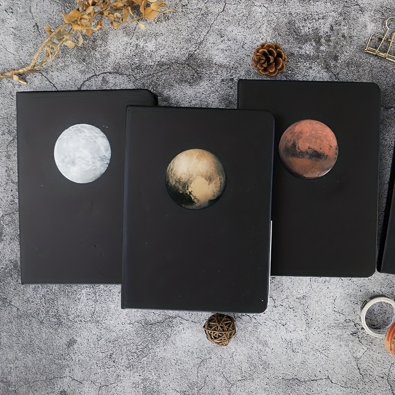 

B6 Creative Hardcover Notebook,Planetary Series Cover All Black Cardboard 96sheets/Book,Writing Diary Office Study Note Supplies