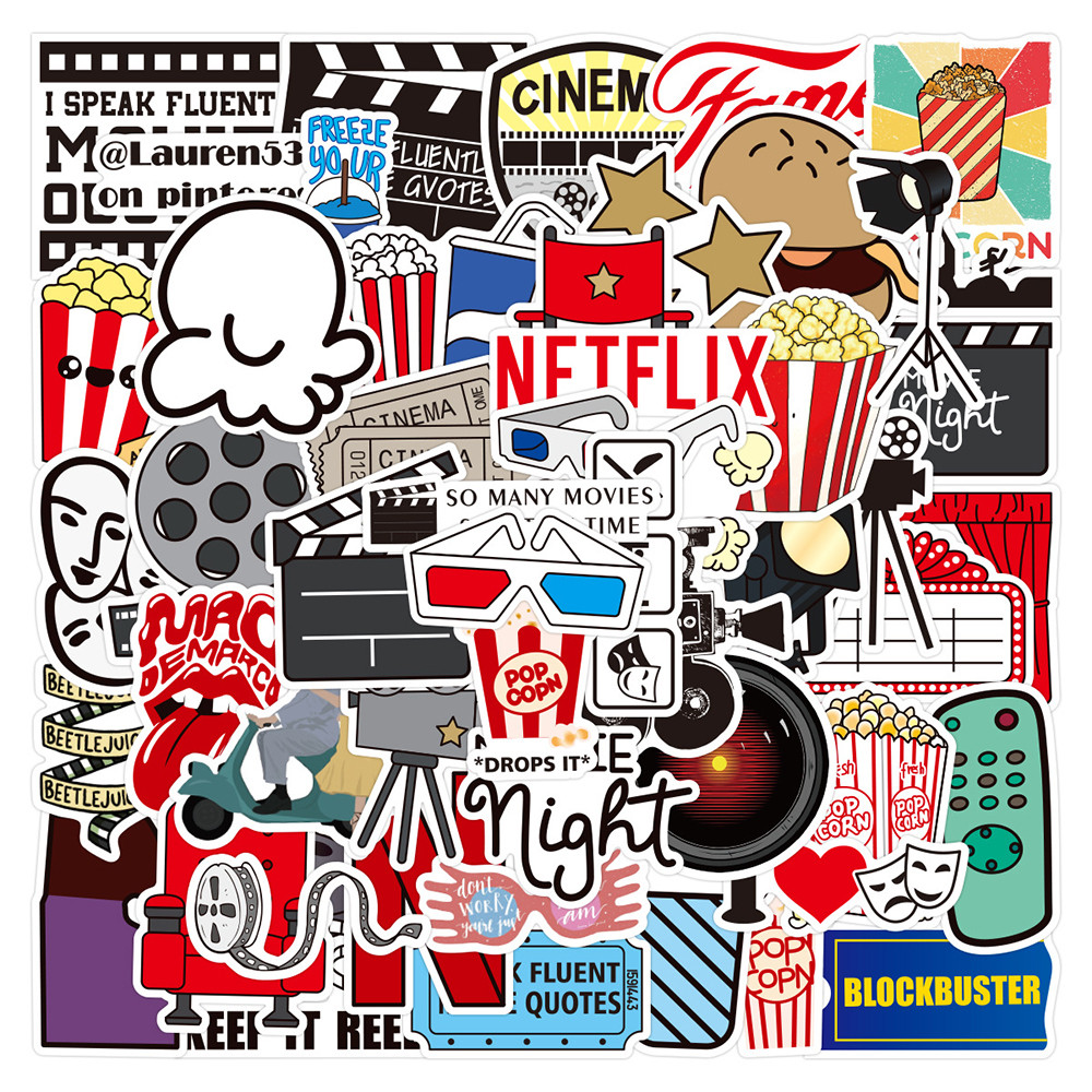 

10/30/50PCS Movie Shooting Cinema Cartoon Sticker Camera Popcorn Film Decals DIY Laptop Phone Helmet Suitcase Sticker Kids Toy