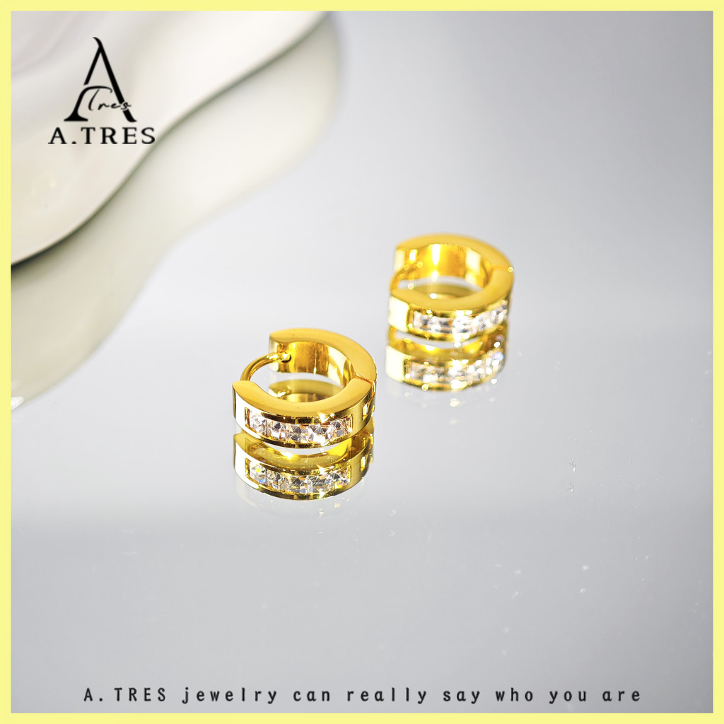 A.TRES Anting Putih Aksesoris Anting Earrings Titanium Anting Anting Bulat Titanium Anting Pria Jepi