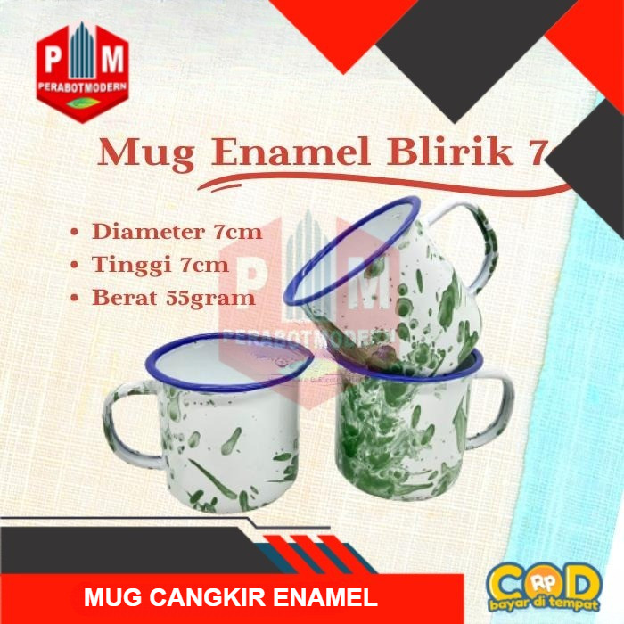Mug Cangkir Enamel Blirik 7cm / Gelas Mug Blirik Plus Tutup / Gelas Teh Kopi Jadul / Mug Vintage