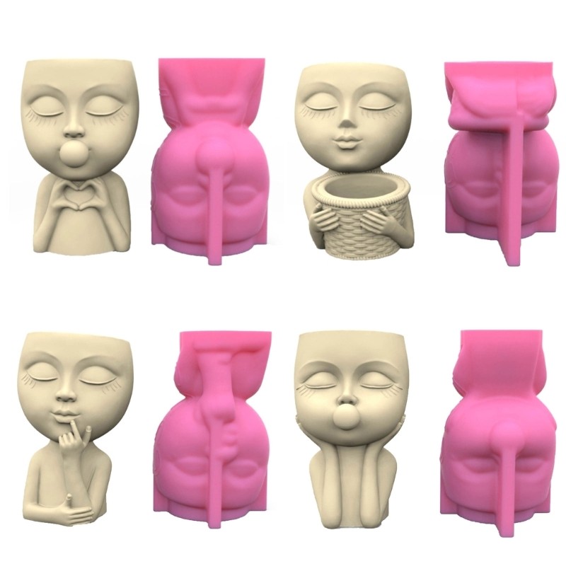 

Designs Mold Succulent Planter Silicone Molds Girl Head Shapes Flower Pots Epoxy Mould for DIY Enthusiasts R3MC