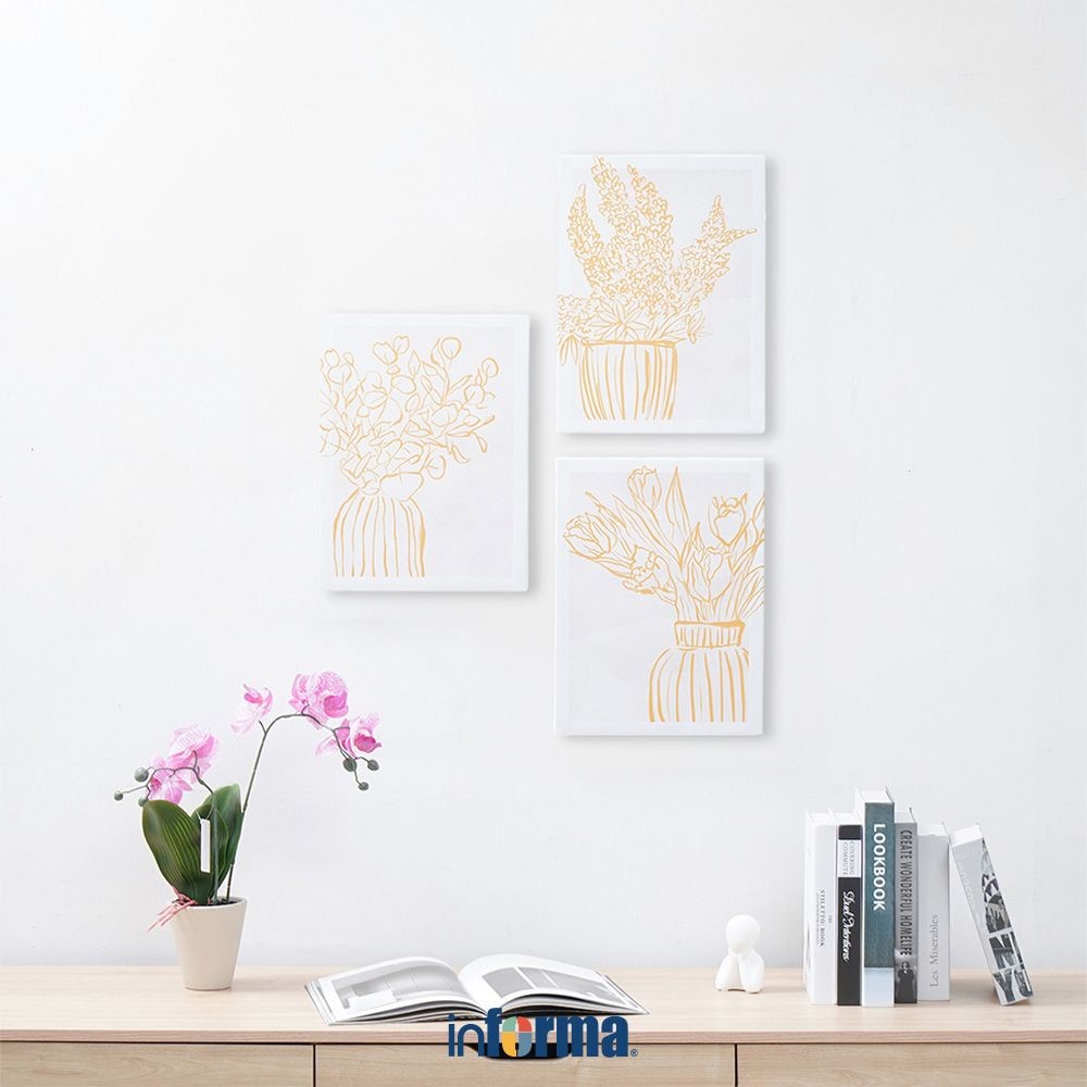 Informa 30X40 cm Set 3 Pcs Hiasan Dinding Kanvas Print Flower X22 Wall Art Decoration Lukisan Canvas
