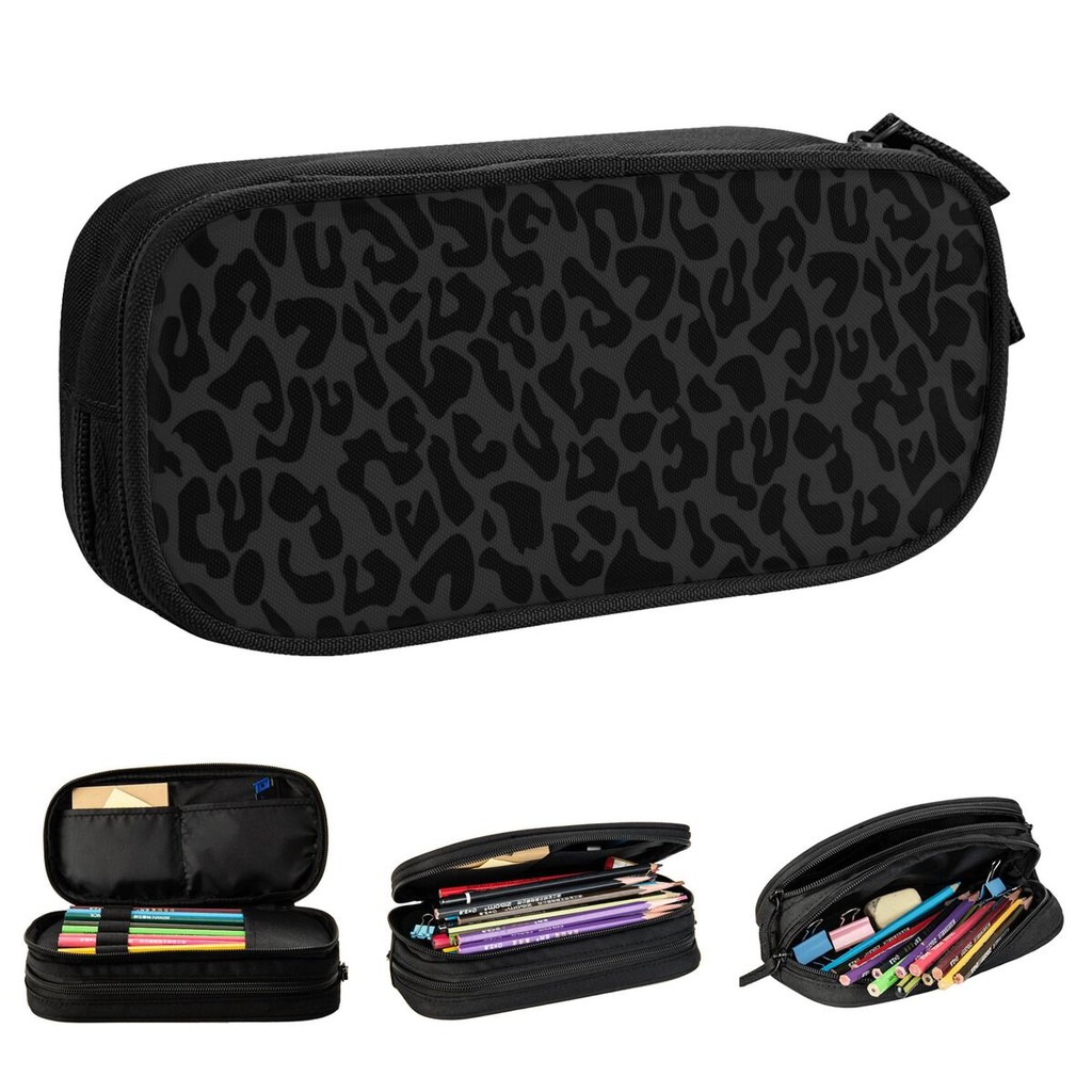 

New Black Leopard Pencil Cases Cheetah Animal Pencil Pouch Pen Holder Kids Big Capacity Bag Office Gift Stationery