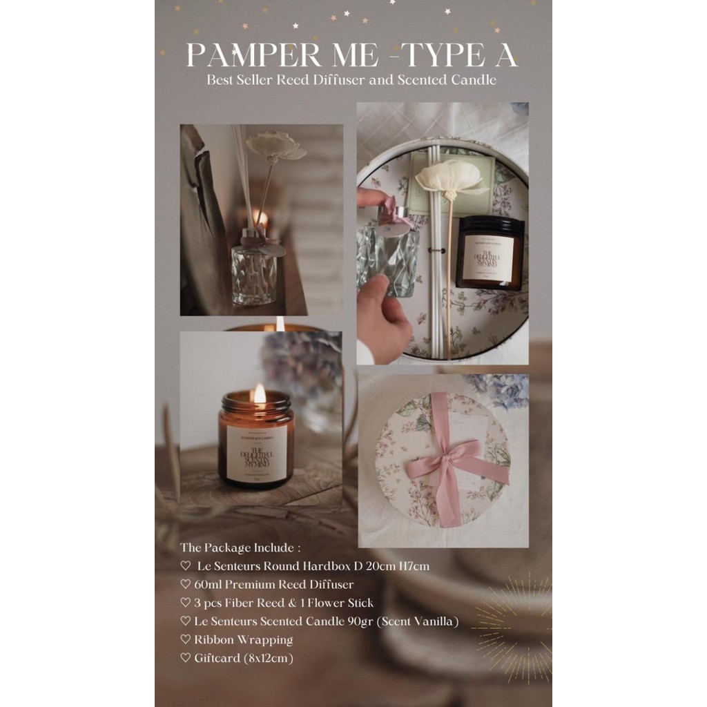 

Best Seller- Le Senteurs Pamper Me Gift Box | Premium Reed Diffuser /Scented Candle - Pamper Me - A