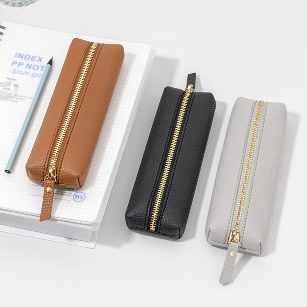 

Large Capacity Pen Bag PU Leather Pen Case Korean Stationery Holder Storage Box Zipper Pencil Pouch Student School Supplies