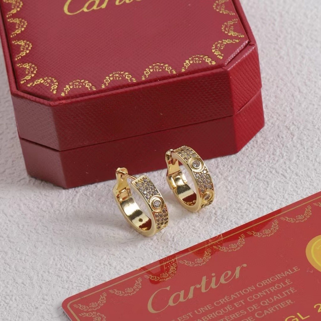 COD 【17K/ 750 emas asli】 Anting-anting wanita modis bertabur berlian Cartier