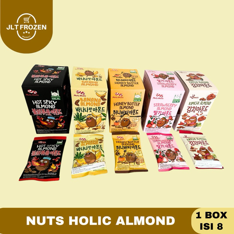 

Nuts Holic Almond / Snack Kacang Almond Honey Butter almond / Strawberry / Banana / Spicy - KARTON isi 8pcs