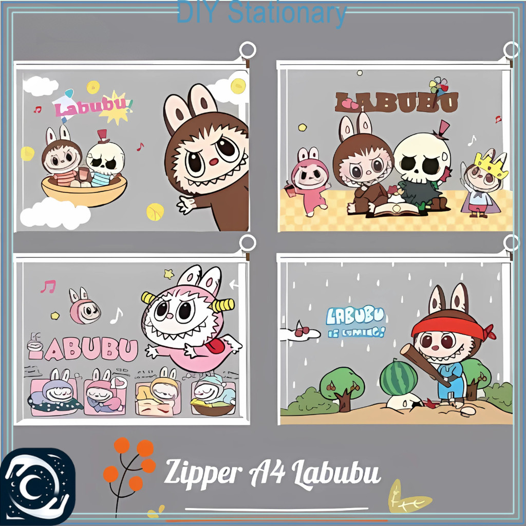 

Zipper A4 B5 LABUBU Map Bening Folder Dokumen Kertas Buku Lucu Karakter Kuromi DSlover