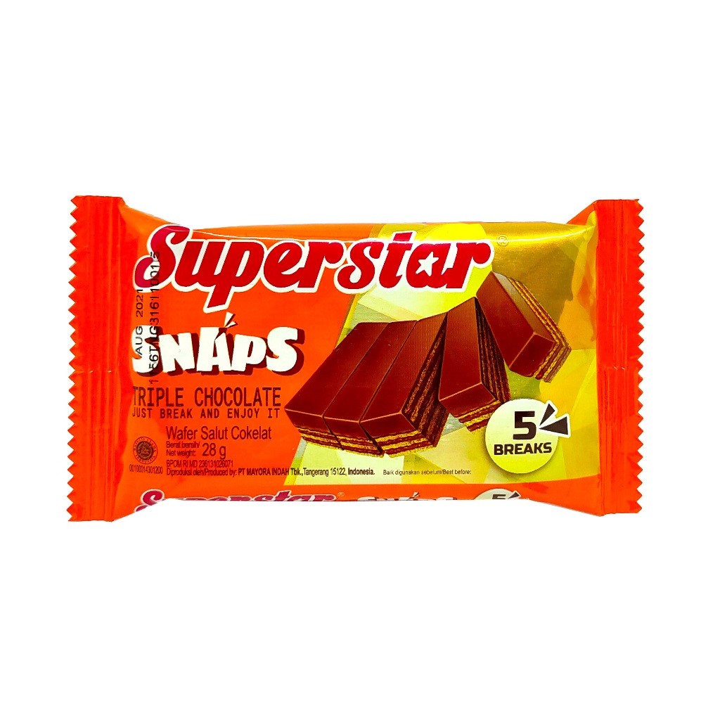 

SUPERSTAR SNAPS 28 GRAM TRIPLE CHOCOLATE BISKUIT WAFER KUE CEMILAN ANAK GROSIR MURAH MAKANAN RINGAN GR COKLAT DOMIKA SHOP