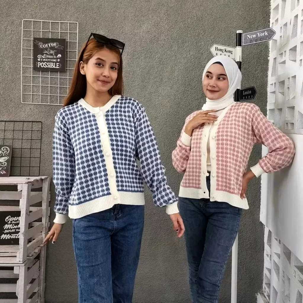 Outer Rajut Eleanor Cardigan Rajut Wanita Trendy kekinian Bahan Halus dan Tebal