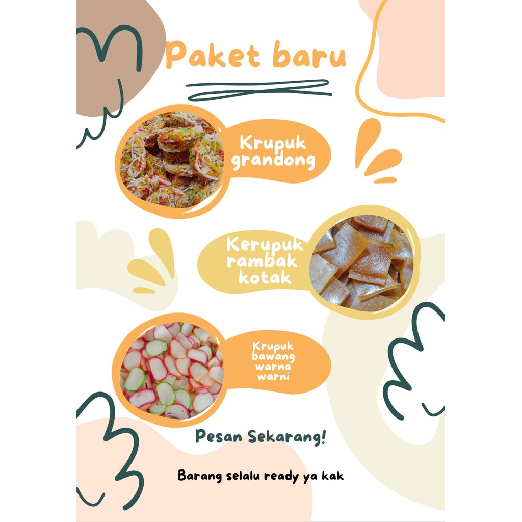 

PAKET 3 KRUPUK GRANDONG/RAMBAK KOTAK/BAWANG WARNA WARNI MASING MASING ISI 500GR KERUPUK ENAKK GURIH LEZAT