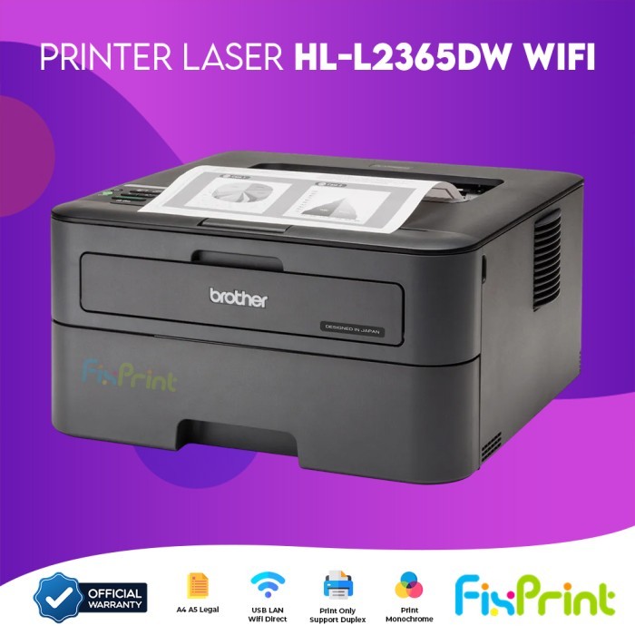 Printer Laserjet Brother HL-L2360DN Print Only Duplex LAN Monochrome HL-L2365DW Wireless Single Func