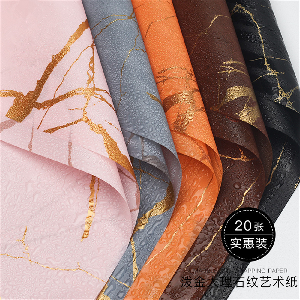 

Gold Foil Marbling Art Paper, Opp Film, Flower Wrapping Paper, Rose Bouquet Material, Florist Packaging Material, 20Pcs