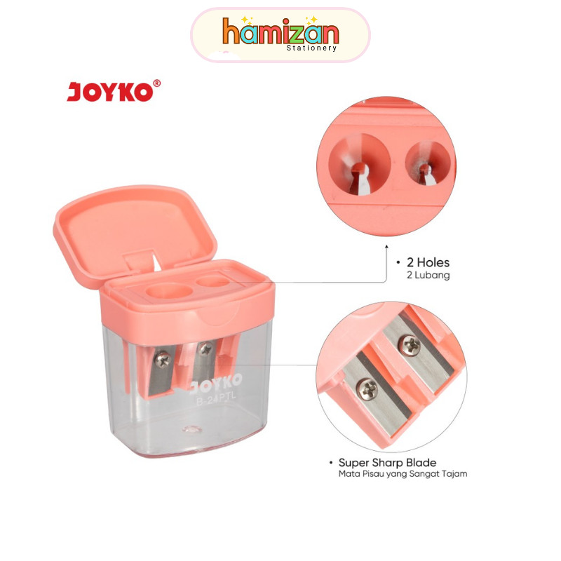 

(1 pcs) B-24PTL Rautan 2 lubang warna Pastel / Sharpener 2in1 / Kerukan 2 lobang / Serutan B-24 Ptl Pastel Joyko / Rautan Serutan Sharpener Joyko B-24PTL 2 In 1 Pastel Color Murah Berkualitas