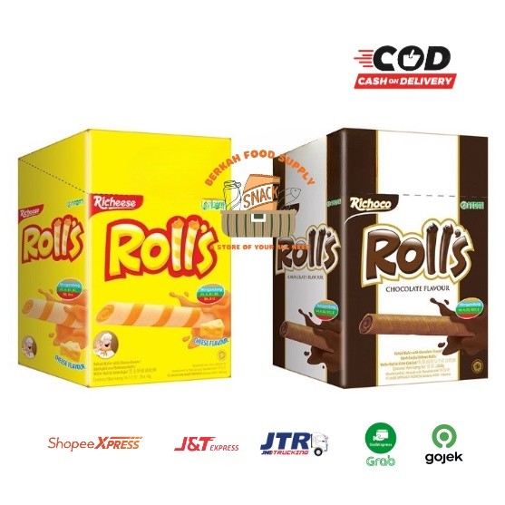 

Nabati ROLLS Box 20 pcs x 8 gr Roll’s Cheese Chocolate Richeese Coklat Keju Snack Cemilan Anak