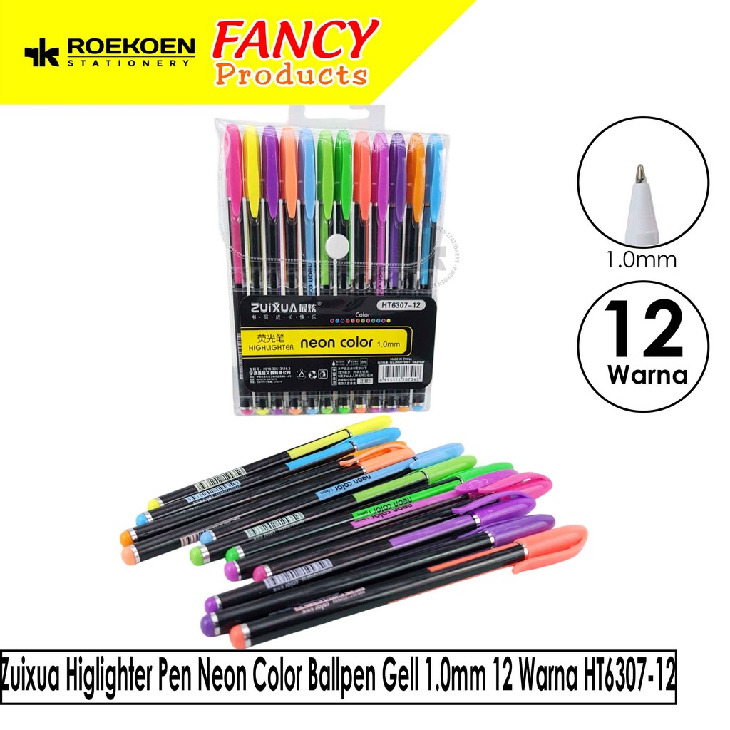 

Zuixua Higlighter Pen Neon Color Ballpen Gell 1.0mm 12 Warna HT6307-12