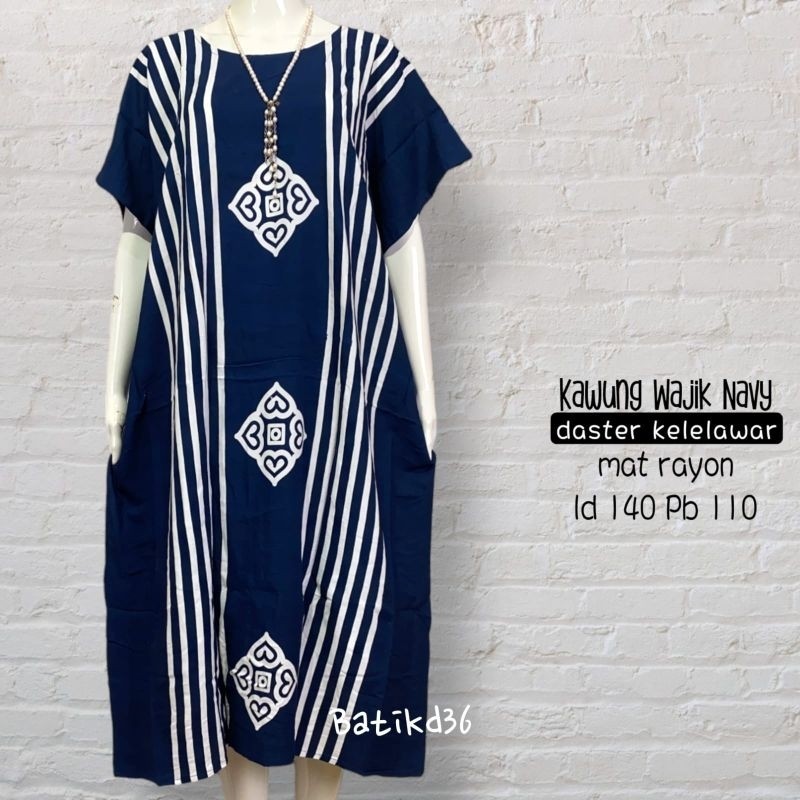 BATIK D36 Daster ct rayon tebal motif klasik biru navy putih murah