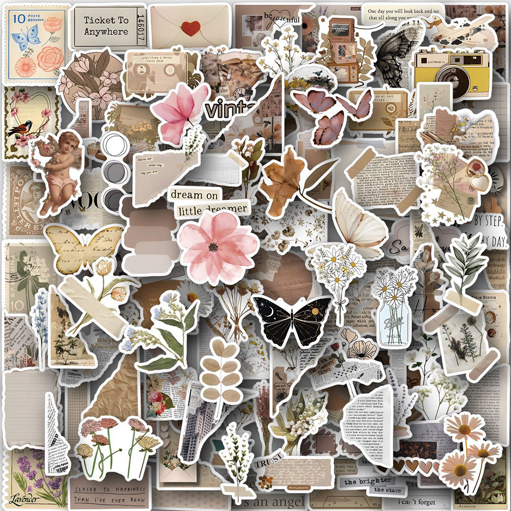 

10/30/60/120PCS Retro Art Flower Butterfly Aesthetic Stickers Vintage Decal Laptop Phone Luggage Scrapbook Car Graffiti Sticker
