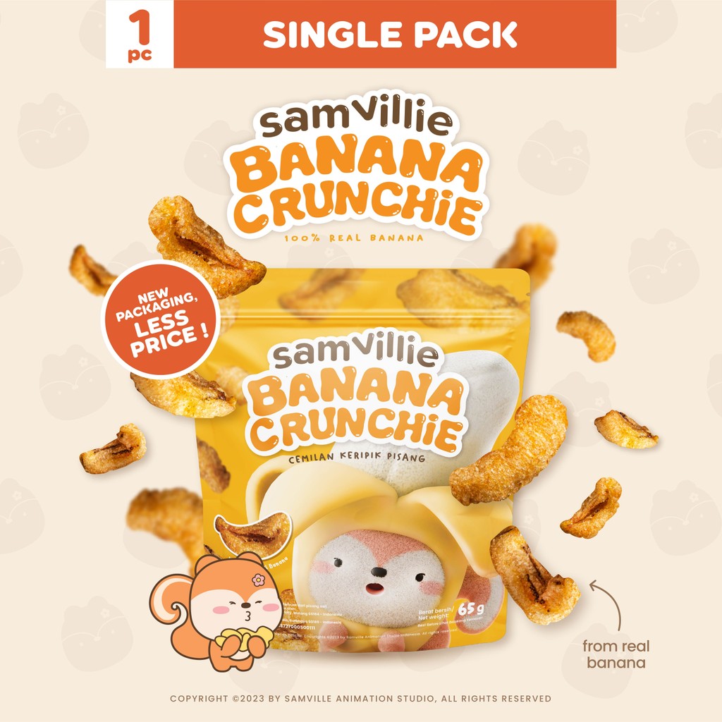 

Samvillie Banana Crunchie | Snack Rambak Pisang Asli Sehat Tanpa Gula Tambahan 65gr x1 pc