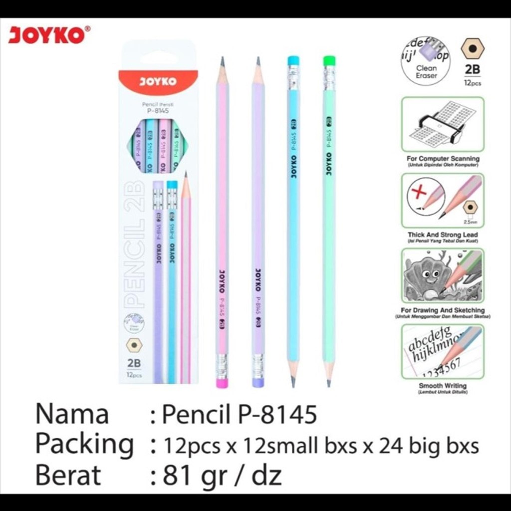 

[D] Pensil Pencil Joyko P-8145 2B (12 Pcs)
