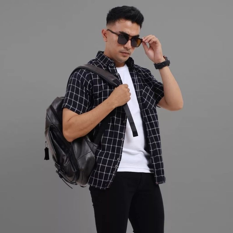Baju Kemeja Flanel Pria Lengan Pendek Original Apparel Motif Kotak-Kotak Hem Keren Kekinian 2025