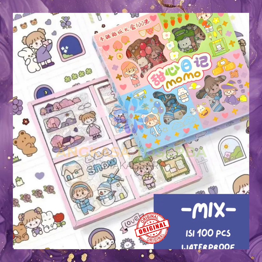 

(SBA) Sticker MOMO Isi 100 Lembar Box Stiker Kartun Korea Lucu Dekorasi SC20TGAL