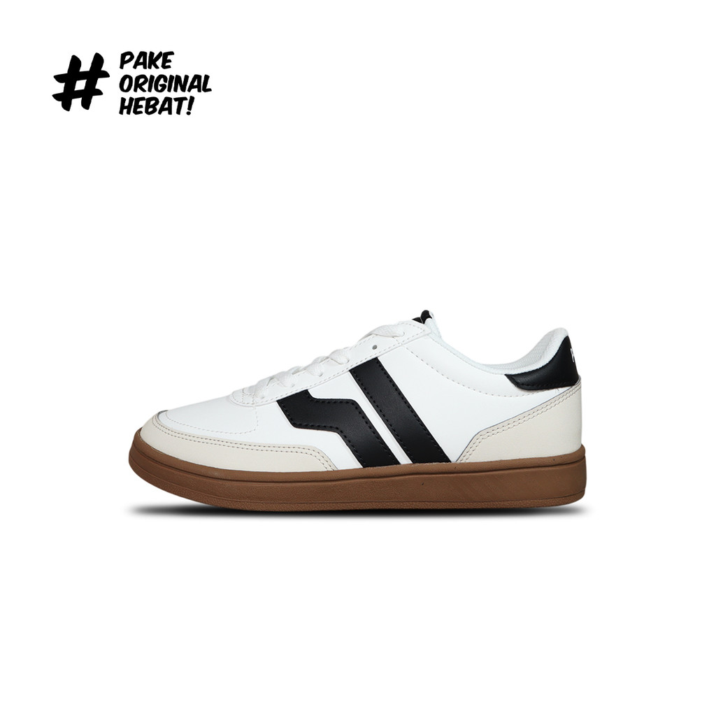 Piero Sepatu Sneakers Court Derby Big Logo - White/Black/Brown