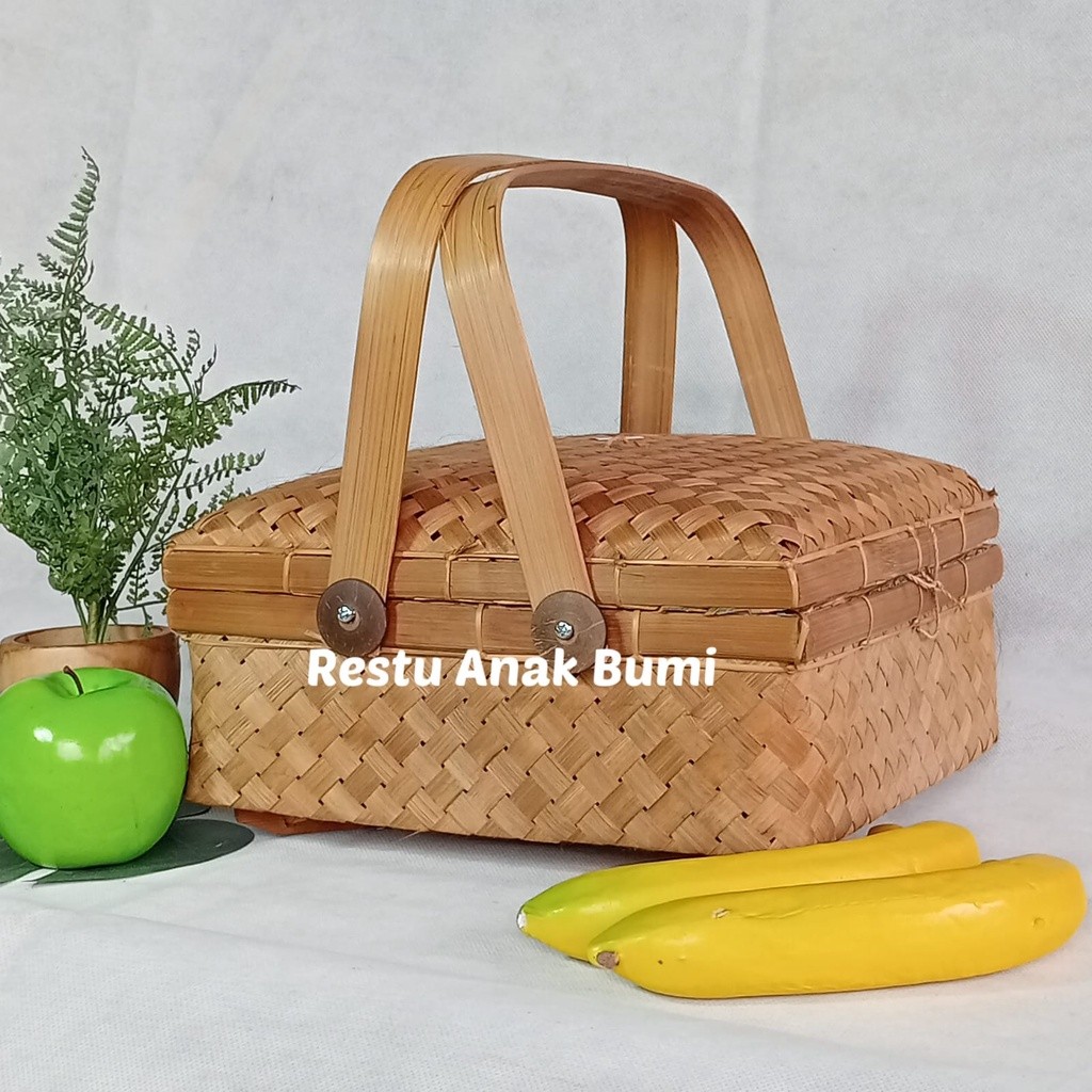 ( SKS ) kotak keranjang anyaman bambu Sokase Bambu Jinjing 25x25cm |  Hampers makanan | hampers leba