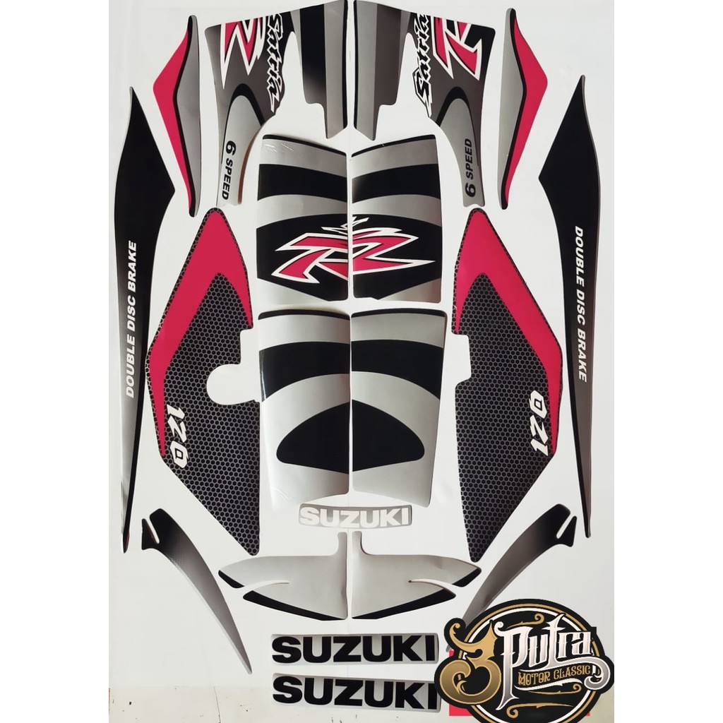 Striping Stiker Motor Suzuki Satria Lumba 120R - Satria 2tak - Silver Hitam Murah - Striping satria 