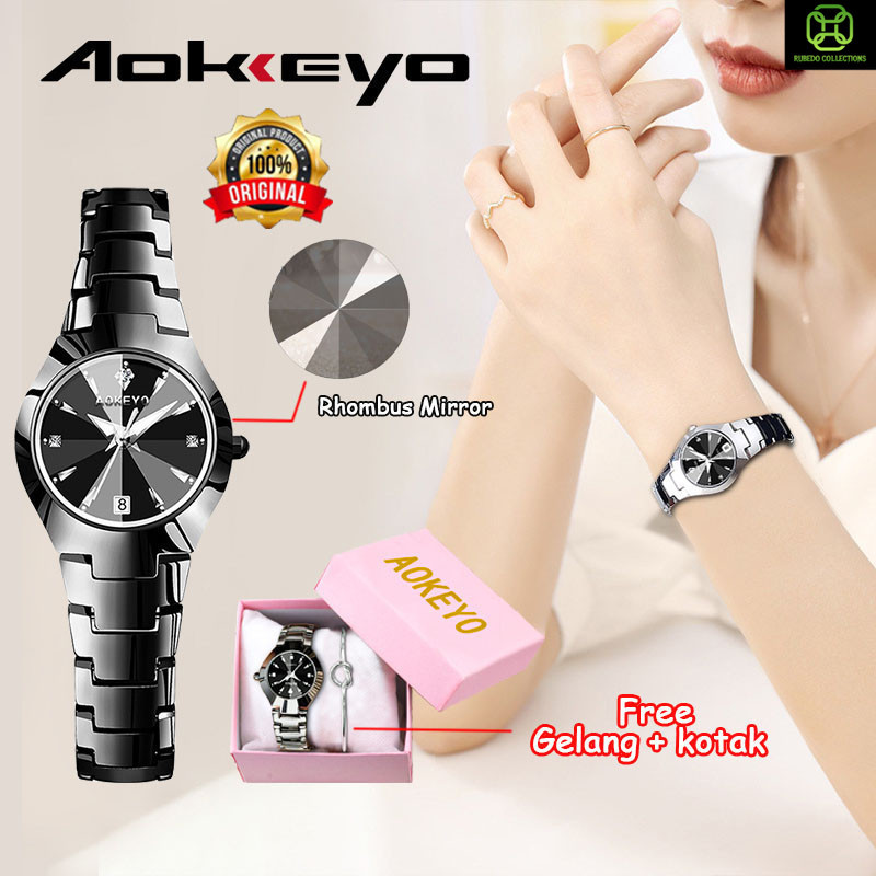 AOKEYO W101 Jam Tangan Wanita Original Berlian Anti Air Analog Bisnis Kuarsa Jam Tangan Cewek Gratis