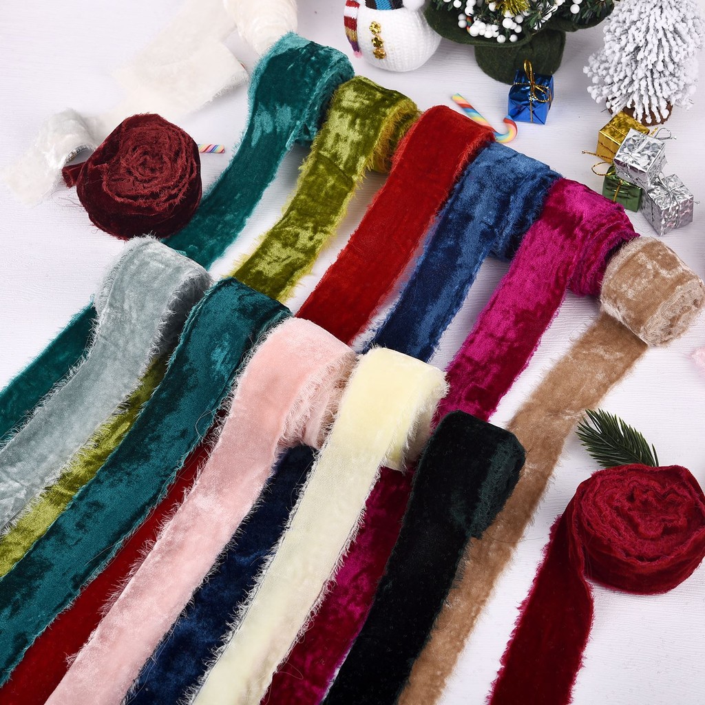 

40mm Velvet Ribbon Frayed Edge Vintage Ins Fabric Trim Handmade Fringe Ribbons for Crafts Bouquets Wedding Gifts Decorations