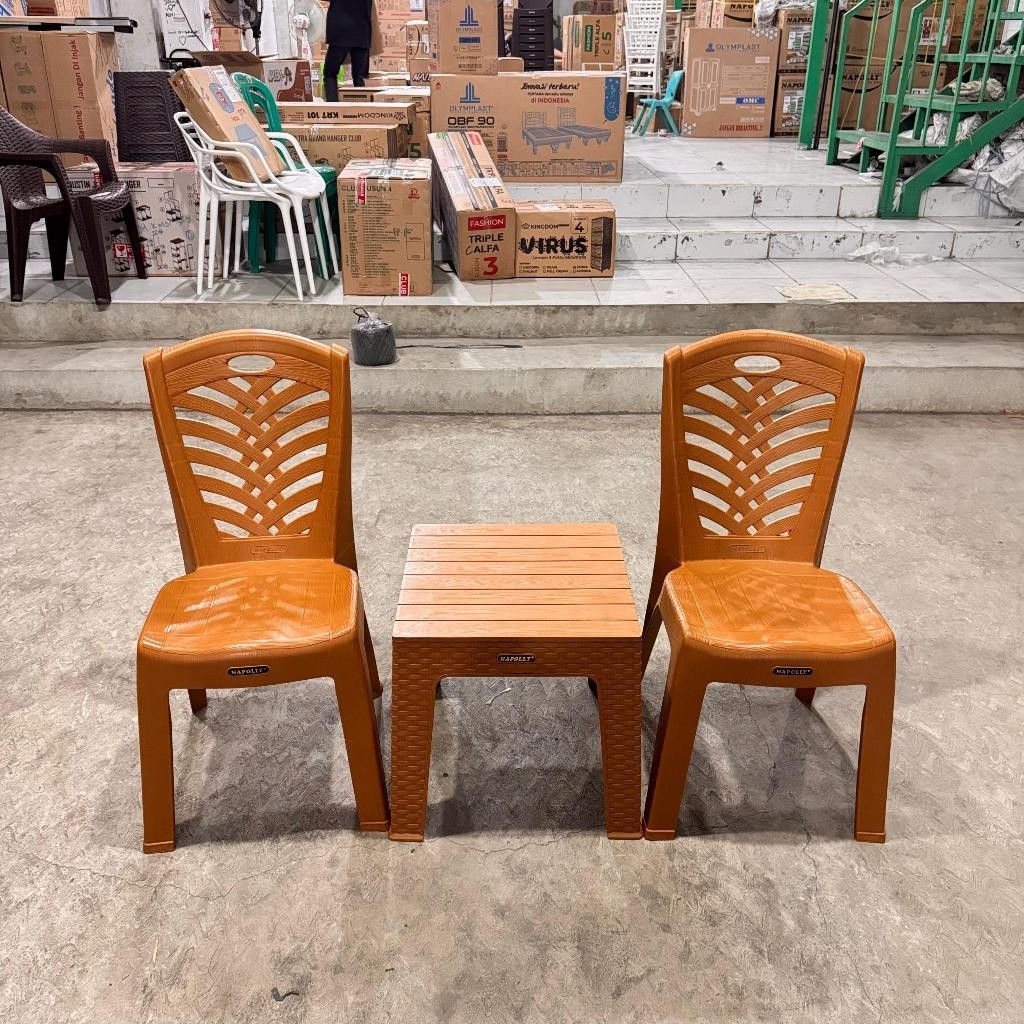 1 SET 2 Kursi BIG 209C + MAPAN 45 - 1Set Napolly Kursi Bangku 209 C Sender Plastik Rotan Anyam Anyam