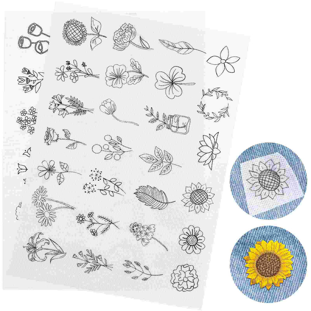

2 Sheets Embroidery Template Patterns Stabilizer Designs Water Soluble Non-woven Fabric Paper Iron Transfers Stabilizers Hand
