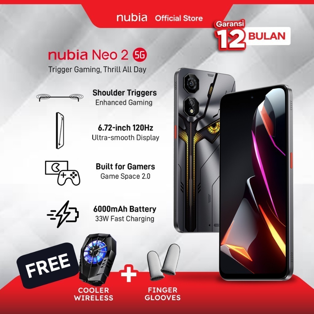New Nubia Neo 2 5G Shoulder Air Trigger UFS 3.1 8+12/256GB Storm Gray Garansi Resmi