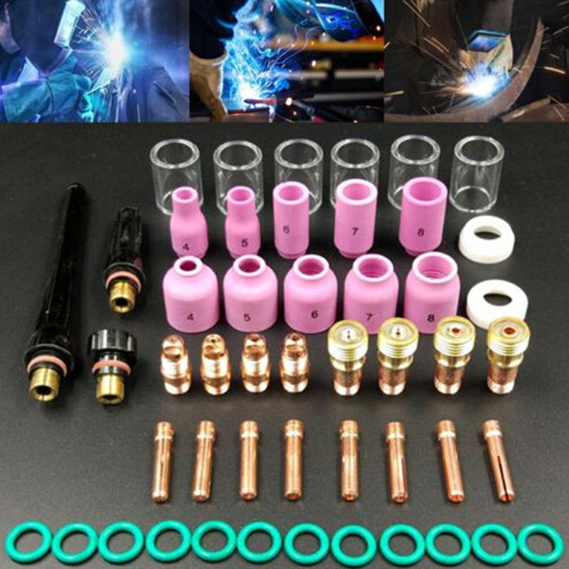 49Pcs/set Tig Welding Torch Stubby Gas Lens Glass Cup Kit for Wp-17/18/26 Welding Gun Accessoriesg