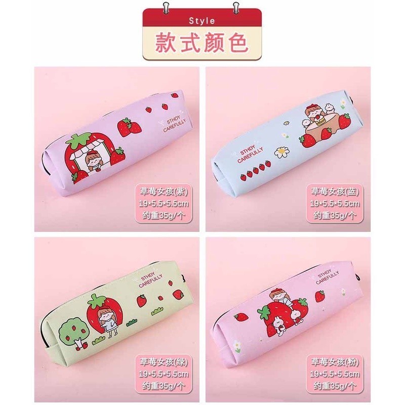 

Tas Pensil Tempat Alat Tulis Motif Strawberry Bahan PU Japanese Style Import 900