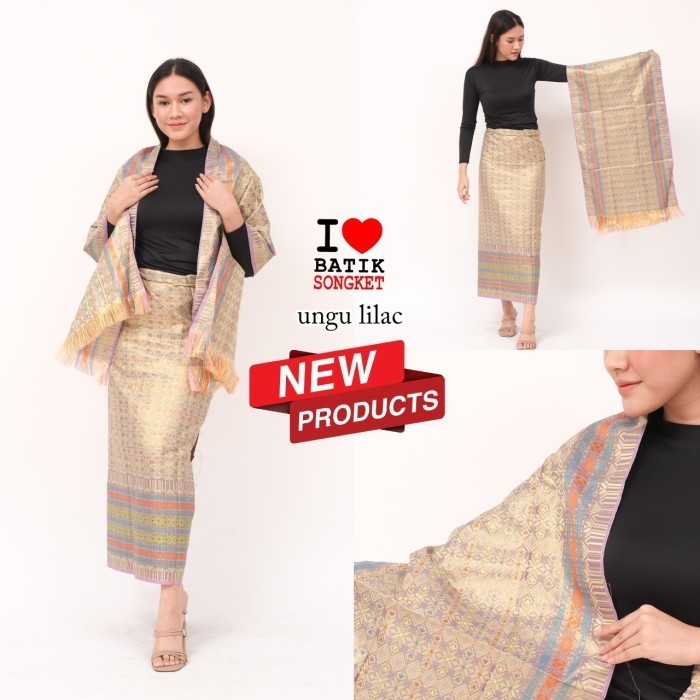 SONGKET THAILAND UNGU LILAC TENUN MESIN MELAYU SULAWESI BRIDESMAID