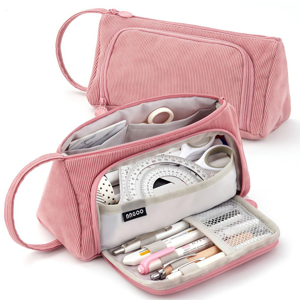 

Fashion storage corduroy pencil case, spacious and durable multi-compartment design, portable design, school office supplies