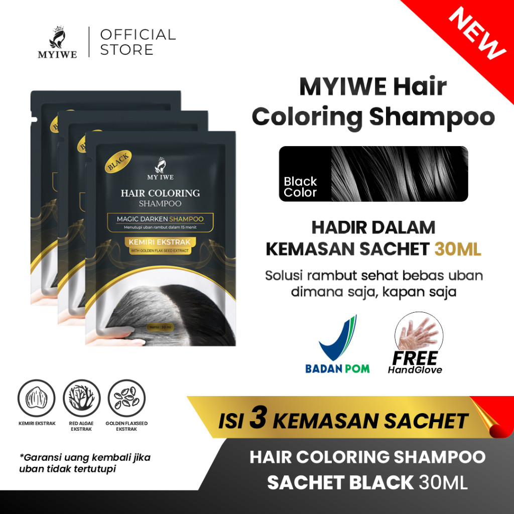Myiwe Shampo Penghitam Rambut Beruban Alami 1 Box Isi 3 Sachet