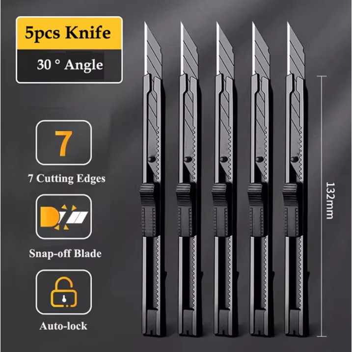 

9mm Sharp 30 Degree Utility Knife Metal Stainless Steel Box Cutter SK5 Carbon Steel Black Blades Carton Paper Cutting
