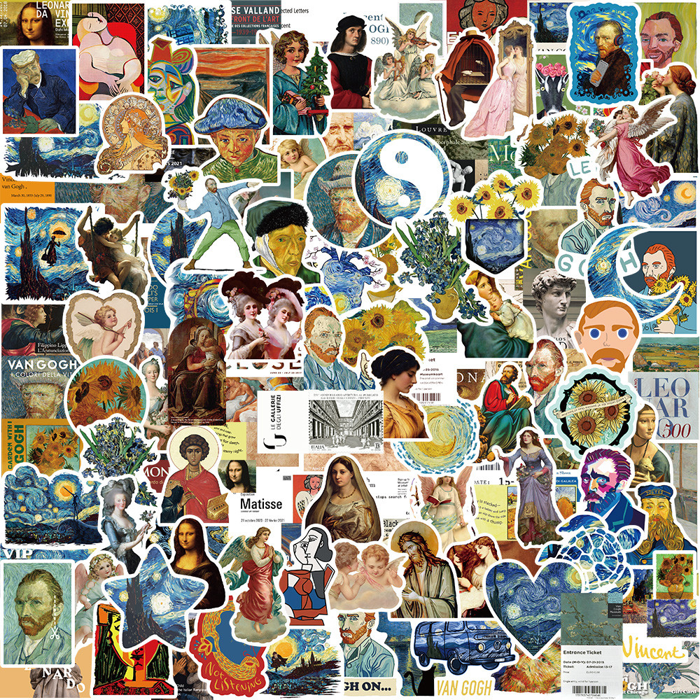 

40/50Pcs Van Gogh Artist Oil Painting Style Art Pattern Sticker for Laptop Phone Guitar Suitcase Notebook Motorcycle Car Sticker