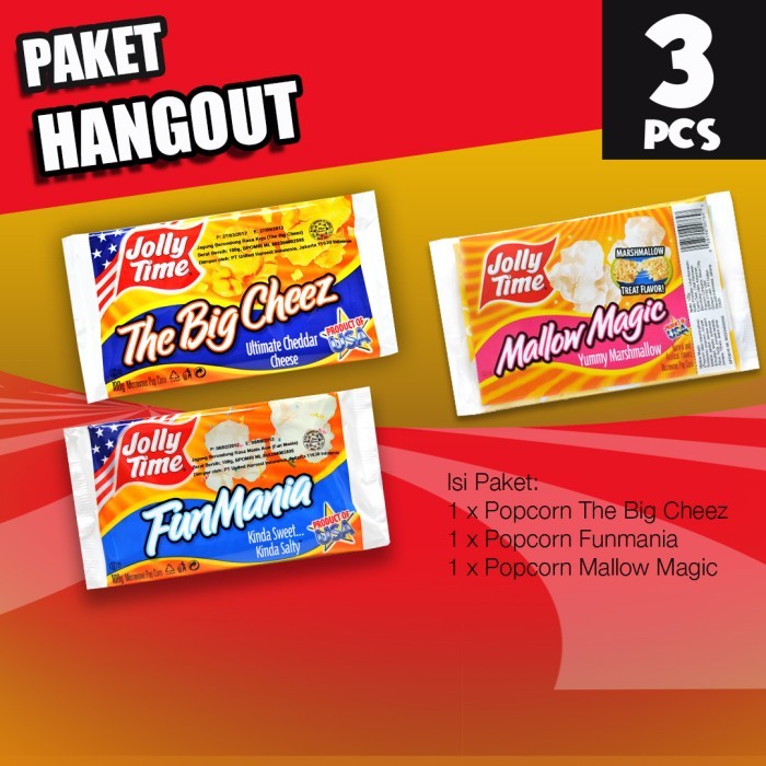 

Paket Hang Out (1TBC, 1FM, 1MM) - Jolly Time Microwave Popcorn