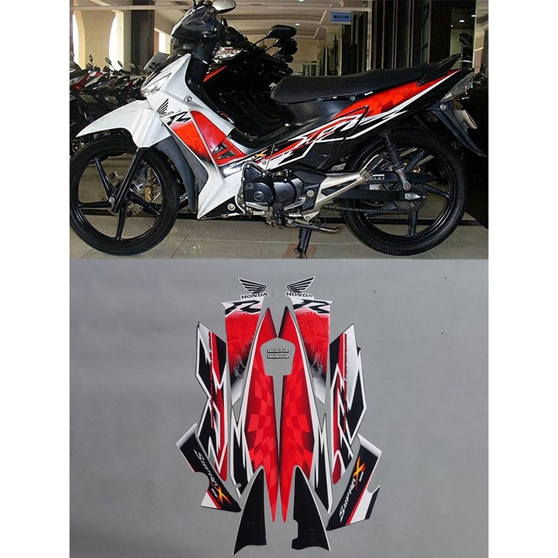 STRIPING STIKER STICKER LIS BODY MOTOR SUPRA X125 TAHUN 2008 PUTIH HITAM
