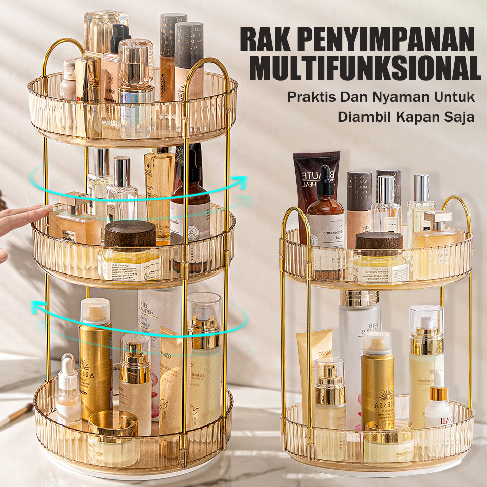Rak Rotating makeup Organizers Perfume Organizer/Rak Makeup Gold / Rak Gold / Rak Bumbu / Rak Dapur/