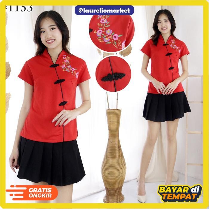 Terbaru Atasan Wanita Blus Kerah Shanghai Bordir Bunga Baju Imlek Hari Raya  Bahan Scuba Import Apli