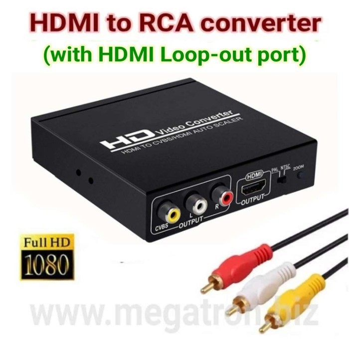 HDMI to RCA CVBS composite Converter (dengan HDMI loop out)